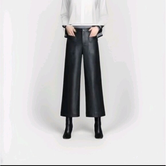 CeCe Pants - Cece wide leg crop black pull on faux leather pants size M